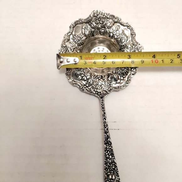 Godinger Silverplate Over Cup Tea Strainer Olde Bouquet Floral Pattern Vintage - Picture 8 of 15